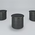 Modern Black Round Nightstands Set Of Three With Drawers For Bedroom