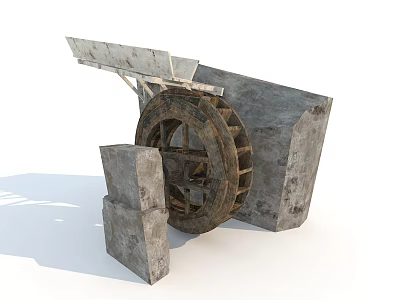 Rustic Garden Ornament With Old Stone Structure Wooden Wheel And Stone Blocks 3d model
