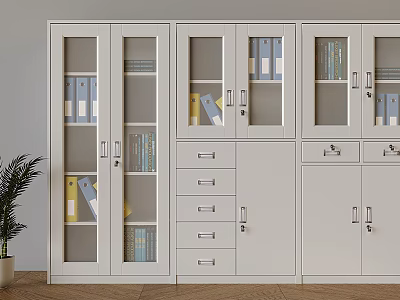 Modern Light Gray Decorative Cabinet With Glass Doors Drawers And Books 3d model