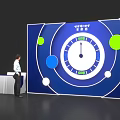 Sign in Process With Digital Clock On Large Blue Screen And Person Standing 3d model
