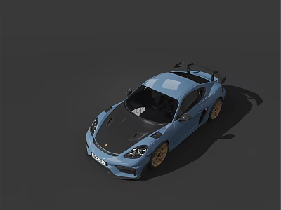 Blue Modern Sports Car With Black Hood And Gold Alloy Wheels Design 3d model