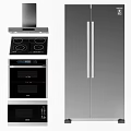 Modern Integrated Kitchen Appliances With Range Hood Stovetop Oven And Refrigerator