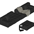 Black Leather Sectional Sofa with Cushions Throw Blanket and Ottoman Side Table 3d model