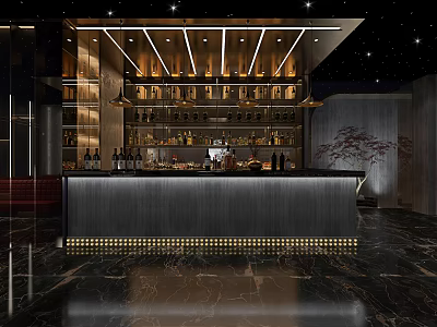 Modern Luxury Bar Interior With Sleek Counter Illuminated Wine Wall And Elegant Lighting 3d model