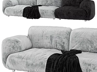 Modern Gray Black Velvet Sofa Set With Cozy Blanket And Plush Design 3d model