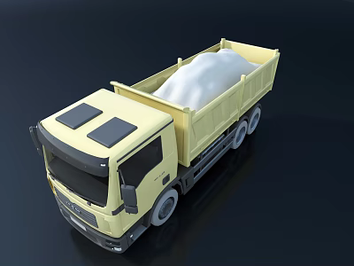 Yellow Dump Truck With White Load In Bed On Black Background 3d model