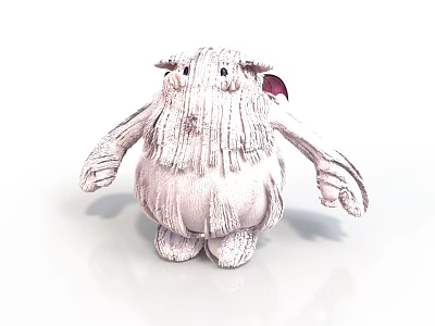 Adorable Pink Plush Stuffed Toy Character With Big Eyes Long Beard And Soft Texture 3d model