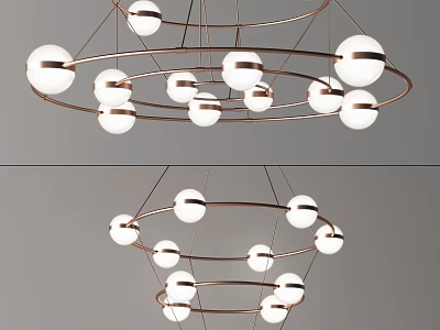 Modern Hanging Chandelier With Spherical Bulbs And Copper Metal Rings 3d model