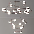Modern Hanging Chandelier With Spherical Bulbs And Copper Metal Rings