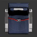Modern Blue and White Upholstered Chair with Red Safety Belt and Metal Frame