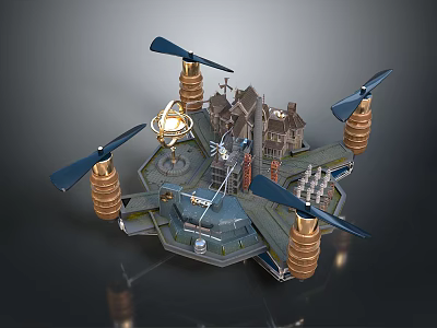 Advanced Futuristic Orbital Space Aerospace Platform With Propellers Antenna And Research Structures 3d model