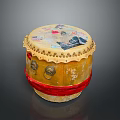Traditional Yellow Drum With Painted Top Decorative Tassels Red Straps And Metal Rings