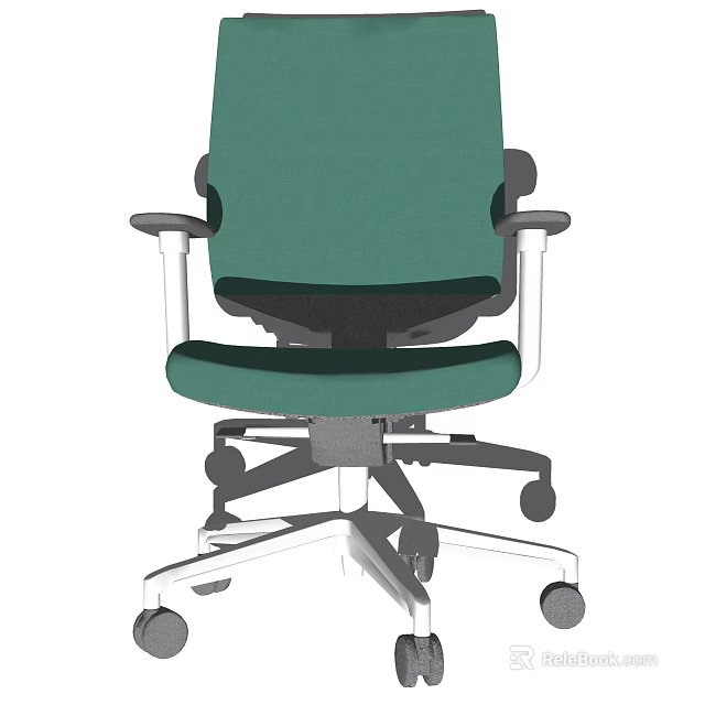 Green Office Chair With Adjustable Armrests And Swivel Wheels Modern Design 3d model 