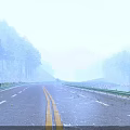 Scenic Winding Forest Road Through Tall Pine Trees And Green Hills Under Bright Blue Sky