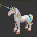 Unicorn Sculpture with Colorful Geometric Blocks Vibrant Red Pink and Multicolored Modern Abstract Design