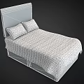 Modern Double Bed With Light Gray Headboard Geometric Pattern Bedding Pillows And Underbed Storage Drawers 3d model
