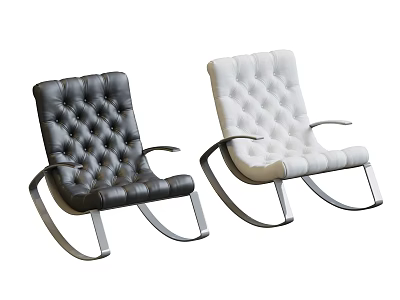 Black and White Leisure Rocking Chairs with Tufted Upholstery and Curved Metal Legs 3d model