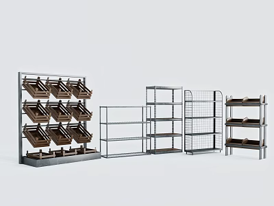 Metal Display Shelves With Multi Tier Slanted And Grid Racks For Retail Use 3d model