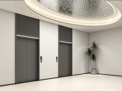 Modern Minimalist Indoor Front Desk Reception Lobby With Sleek Elevators And Exquisite Decorative Ceiling Lighting 3d model