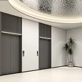 Modern Minimalist Indoor Front Desk Reception Lobby With Sleek Elevators And Exquisite Decorative Ceiling Lighting