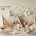 Cozy Kids Teepee Tents With Beige Balloons Star Decorations And Stuffed Toys