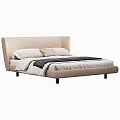 Modern Upholstered Double Bed With Beige Headboard Soft Pillows And Cozy Bedding 3d model