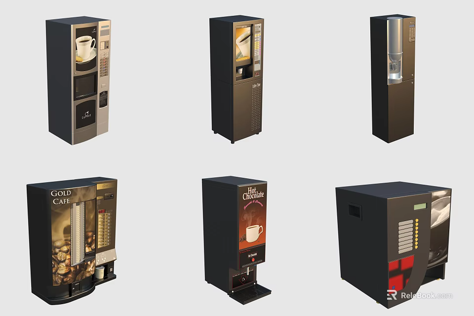 Café Coffee Vending Machines With Different Styles And Coffee Cup Designs 3d model 