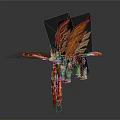 Mythical Dragon Character With Red Flame Wings And Black Mechanical Body