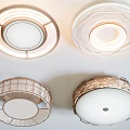Various Modern Ceiling Lights with Circular Layered Illuminated Edges and Woven Textures for Interior Spaces