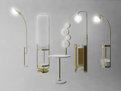 Modern Floor Lamps With Gold Metal Frames Marble Bases And Stylish Shapes 3d model