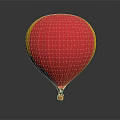 Red Hot Air Balloon With Yellow Trim And Hanging Basket On White Background
