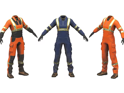 High Visibility Orange and Blue Work Coveralls with Reflective Stripes Design 3d model