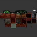 Cartoon Style Scenic Design With Wooden Deck Green Vines Blue Decor And Small Furniture