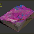 3D Terrain Model with Colorful Layers Sunken Area and Small Structures on Top 3d model