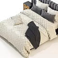 Modern Double Bed Interior with Dark Gray Headboard Cream Diamond Bedspread and Nightstands 3d model