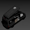 Modern Black Camper Van With Open Roof Top And Wooden Side Panel