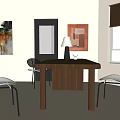 Modern Wooden Dining Table Set With Chairs Table Lamp And Wall Artwork 3d model