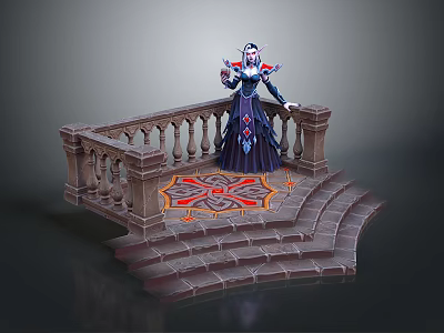 Fantasy Scene Decorative Platform With Stone Balustrade And Intricate Floor Pattern 3d model