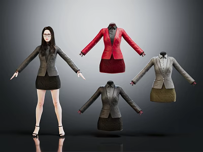 Fashion Model With Different Coat And Skirt Outfit Styles 3d model