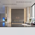 Modern Luxury Office Reception Lobby With Marble Counter Elegant Lights And Comfortable Waiting Area