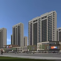 Modern Commercial Street With High Rise Buildings Retail Stores And Urban Landscape