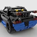 Detailed Black Sports Car Model Built With Building Blocks And Blue Accents