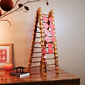 Decorative Ornament Set With Hanging Bamboo Ladder Red Fortune Characters And Peace Themed Decor