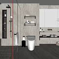 Modern Bathroom Interior With Glass Shower Wall Mounted Toilet Marble Walls And Large Mirror