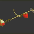 Red And White Garden Brush Cutter With Long Metal Shaft Black Handle And Cutting Blade