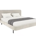 Modern Double Bed With Upholstered Headboard White Pillows And Black Bed Runner