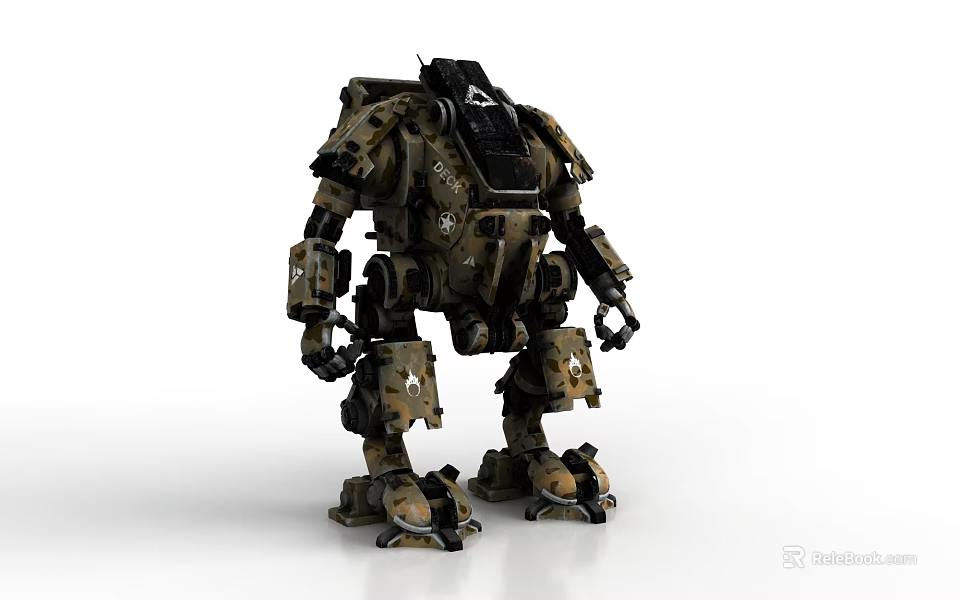 Military Camouflage Mech Robot Game Movie Character With Heavy Armor And Mechanical Joints 3d model 