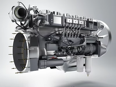 High Precision Industrial Engine With Detailed Cylinders Metal Components And Mechanical Pipes 3d model