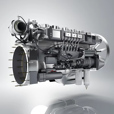 High Precision Industrial Engine With Detailed Cylinders Metal Components And Mechanical Pipes 3d model