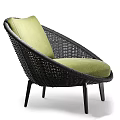 Modern Wicker Single Sofa With Green Cushions Black Frame And Ottoman 3d model